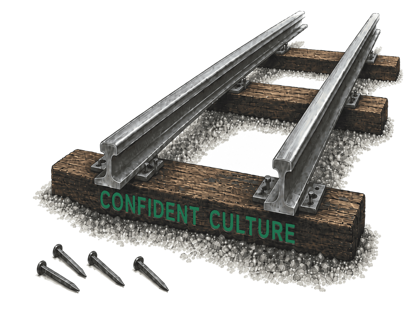 Railroad track illustration for the Confident Culture chapter.