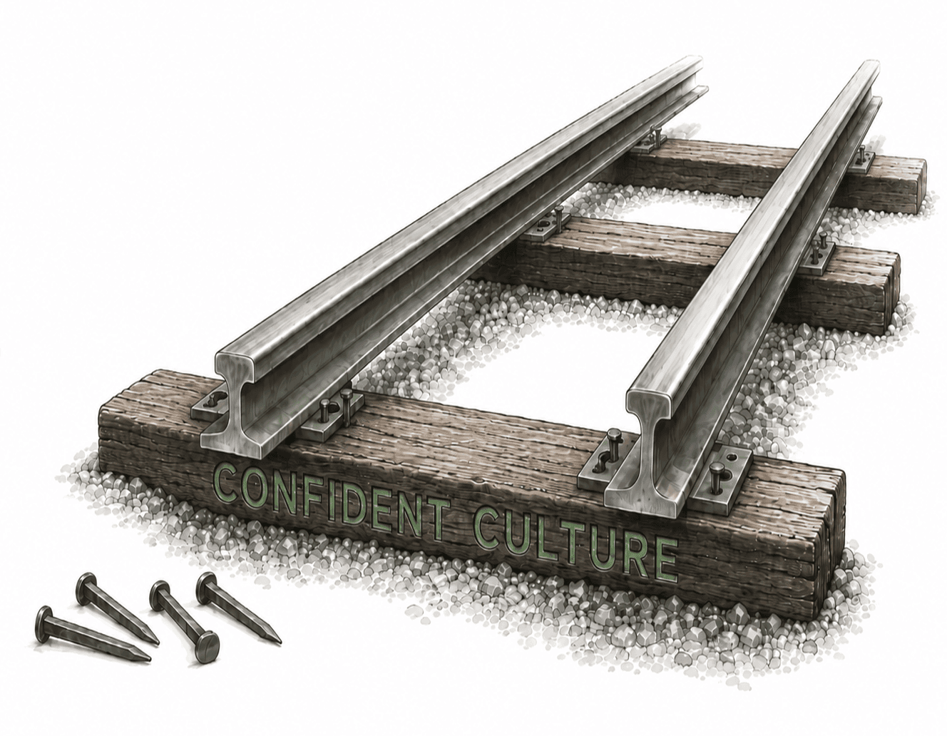 Railroad track illustration for the Confident Culture chapter.